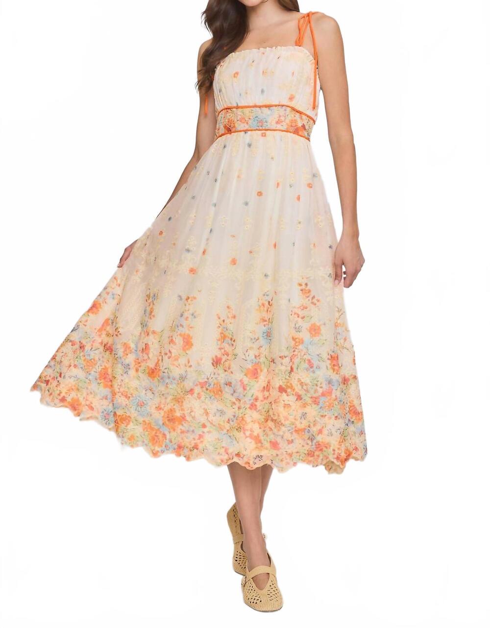 NEW CAMELLIA floral embroidered midi dress in cream